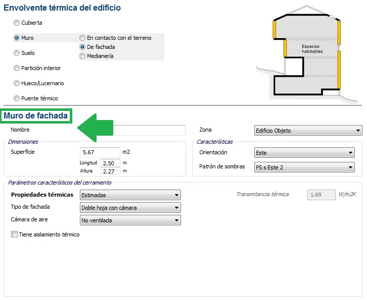muro de fachada certificado energetico