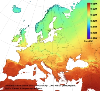 distribucion coste electricidad fotovoltaica europa