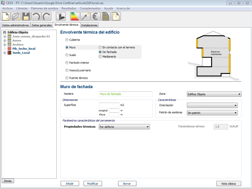 calificacion energetica local envolvente termica