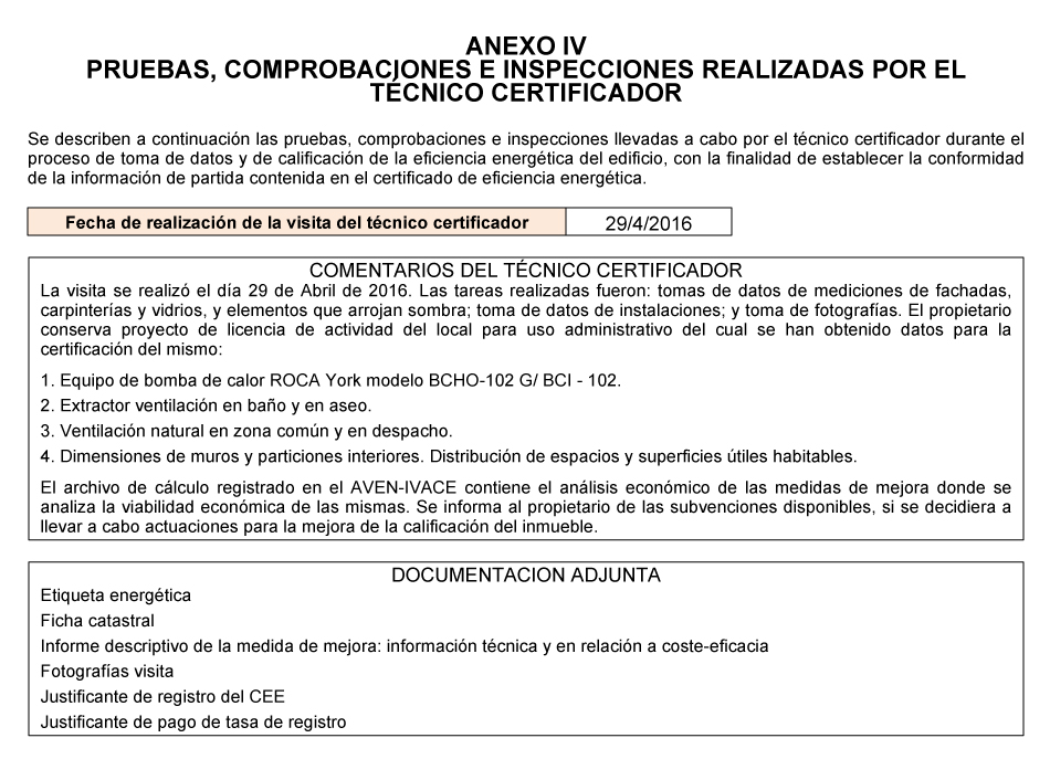 Anexo IV certificado energetico contenido minimo