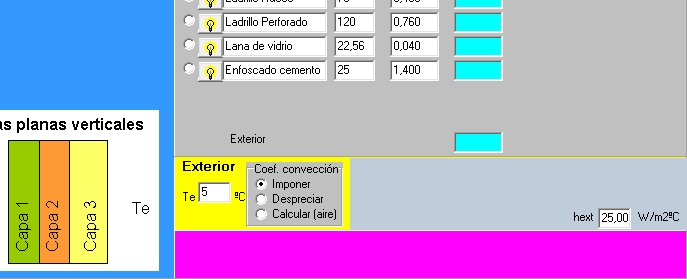 AISLAM condiciones exteriores coeficiente conveccion radiacion