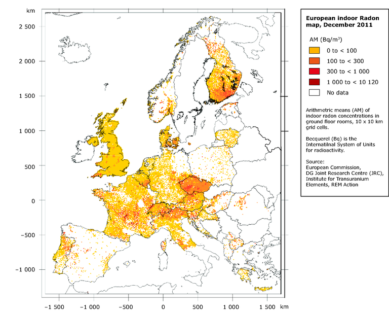 radon niveles exposicion europa