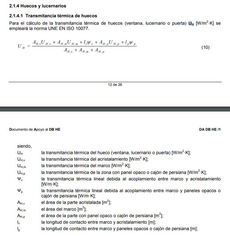 transmitancia termica de huecos U de cajon de persiana