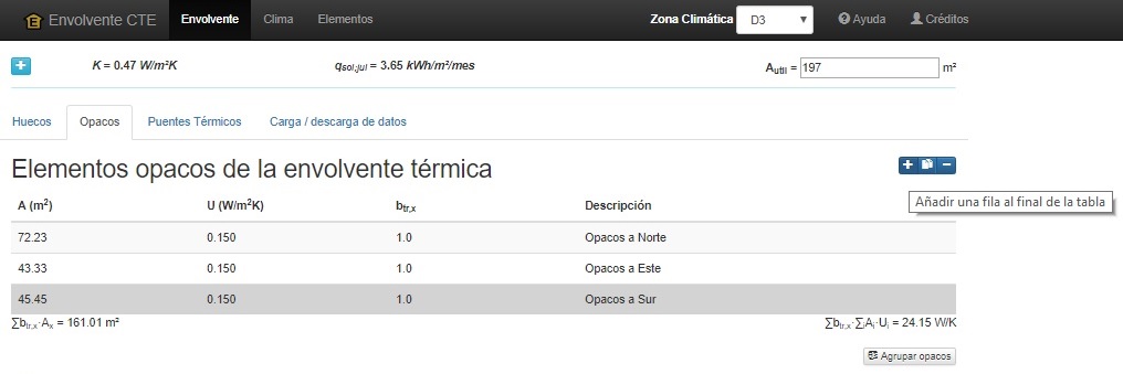 transmitancia térmica global K orientacion