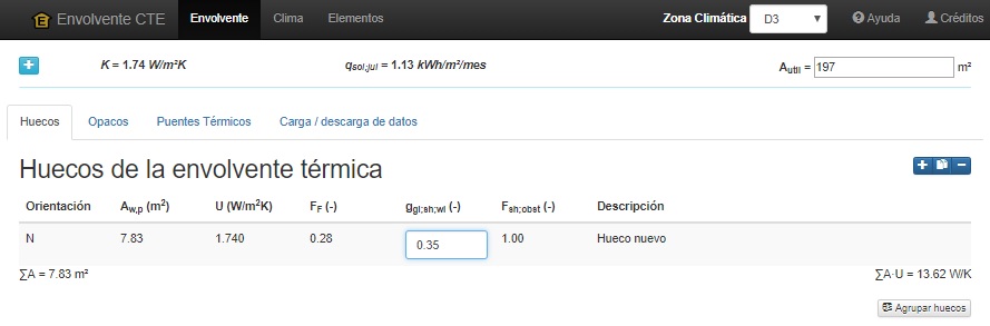 cálculo de parámetros de calidad de la envolvente gglshwi