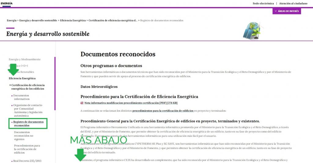 documentos reconocidos modificados certificación energética