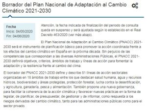 Plan Nacional de Adaptación al Cambio Climático 2021-30 borrador