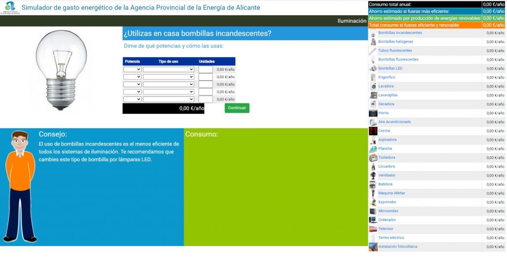 simulador de gasto energetico iluminacion