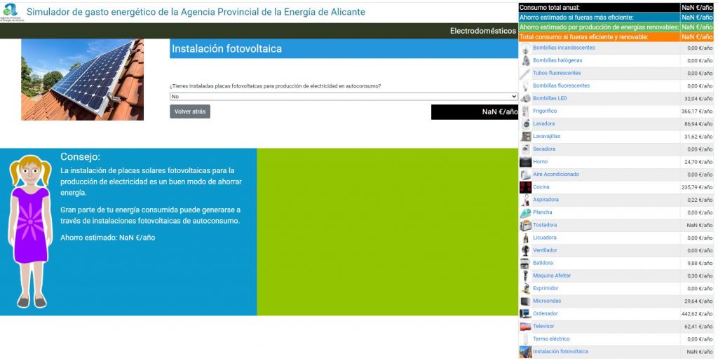 simulador gasto energetico instalación fotovoltaica