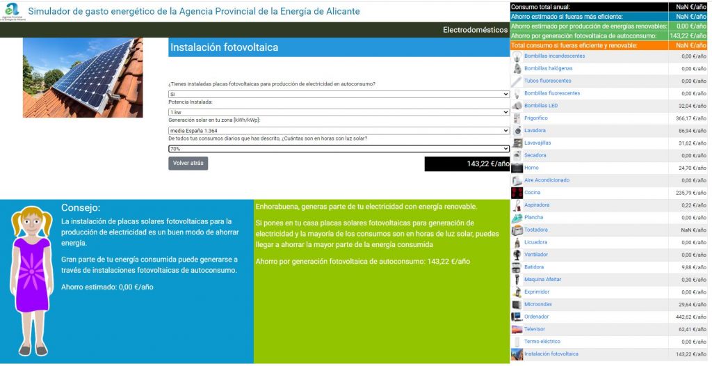 simulador gasto energetico instalación fotovoltaica ahorro