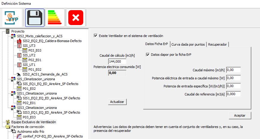 HULC sistema de ventilacion datos Erp