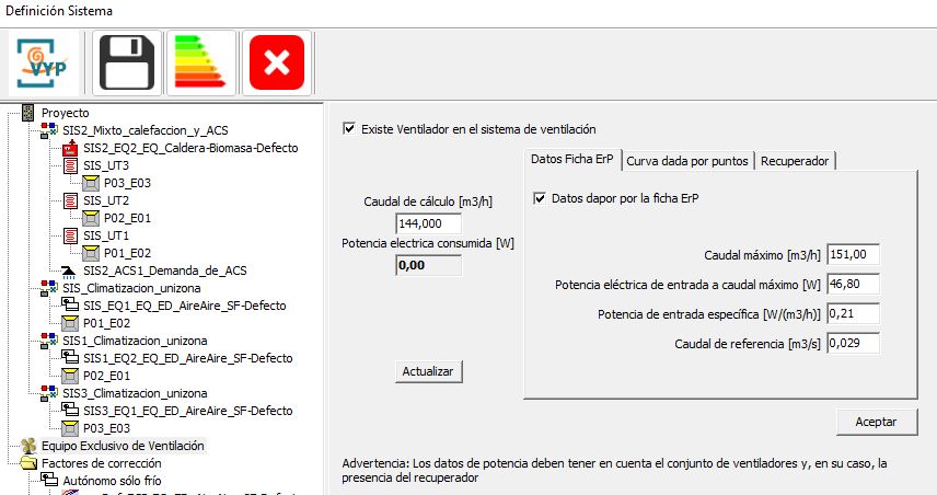 HULC sistema de ventilacion introduccion datos ficha Erp