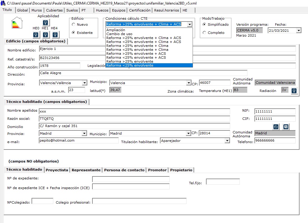 CERMA v5.0 existente opciones