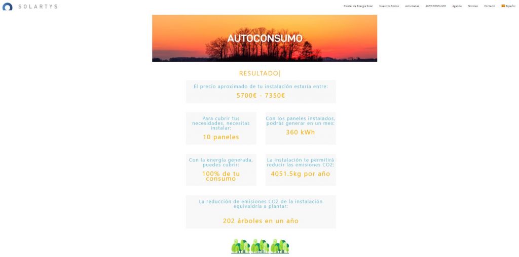 calculadora solar de autoconsumo fotovoltaico resultado