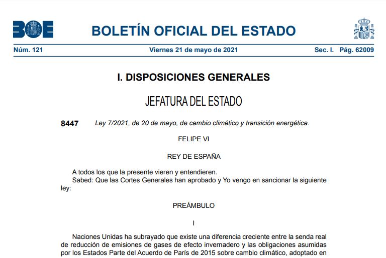 Ley de Cambio Climático y Transición Energética BOE 21 05 2021