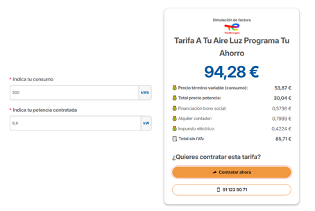 simulador de factura de luz vivienda unifamiliar